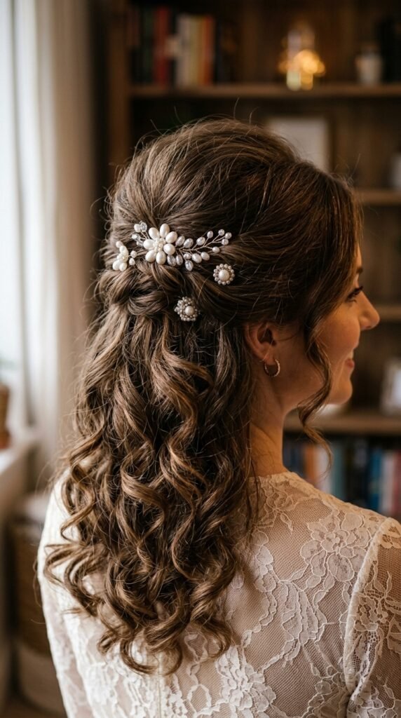 Romantic Half-Up Curls with Twisted Sections Hairstyle