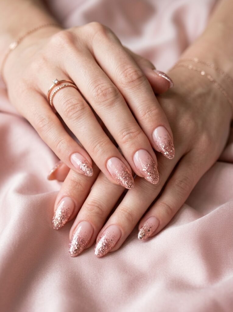 Rose Gold Glitter Fade Nails