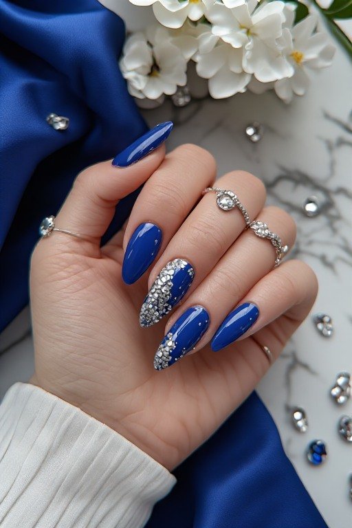 Sapphire Blue Accent Nail Art Design