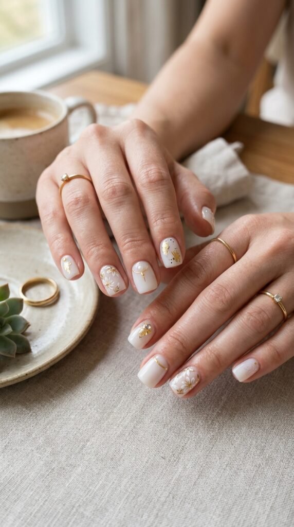 Short Milky White Square Nails Art