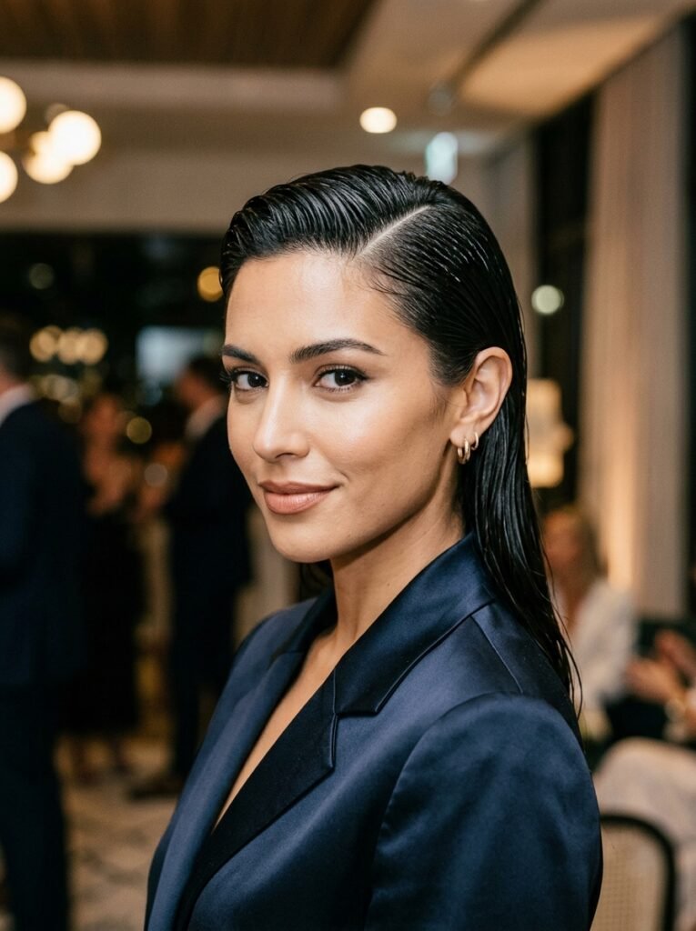 Side-Part Wet Look Hair