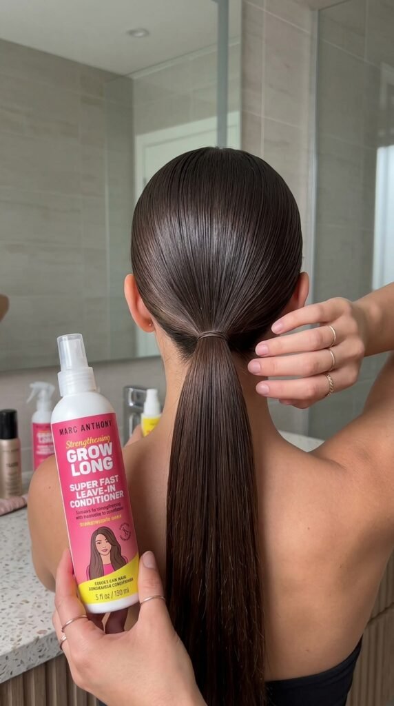7. Sleek Ponytail Base With Marc Anthony Leave-In Hair Conditioner Spray