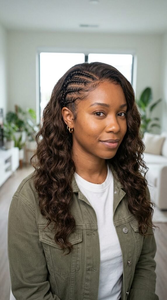 Small Cornrows with Kinky Curly Half Wig