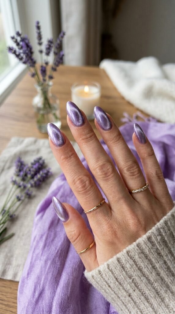 Soft Milky Lavender Glow Nails Art