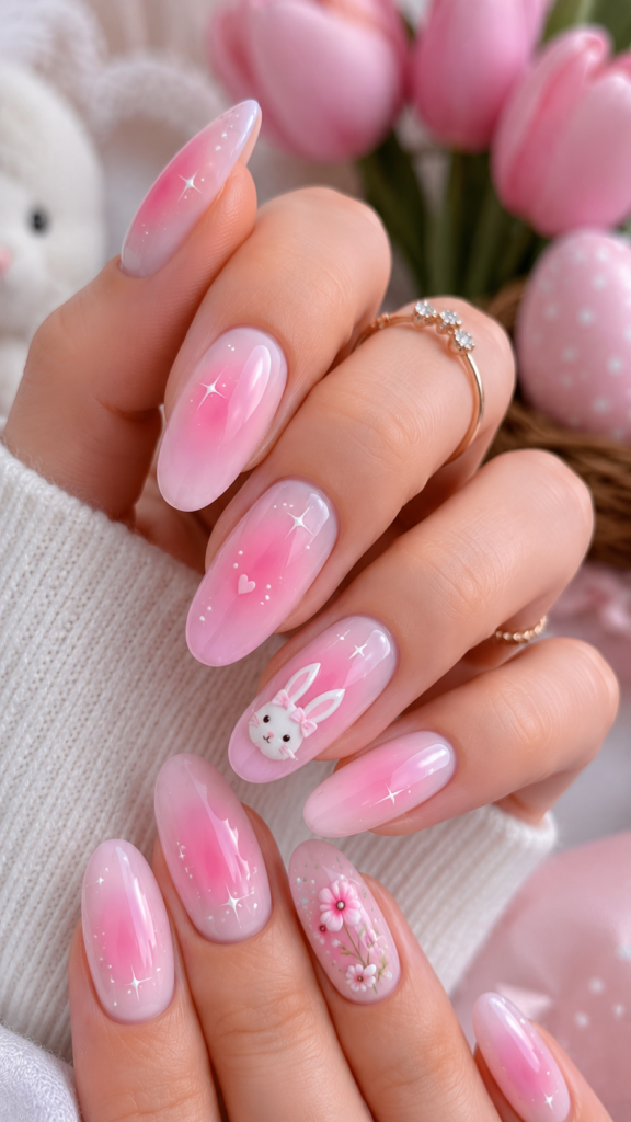 Soft Pink Aura Easter Nails Art