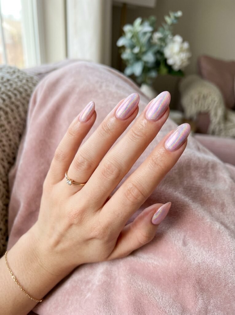 Soft Pink Holographic Nails