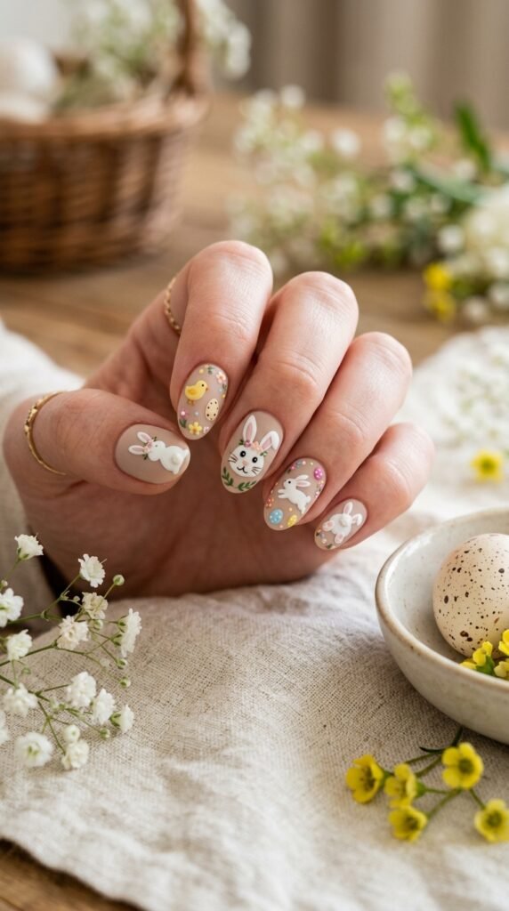 Soft Pink Minimal Bunny Nails Art