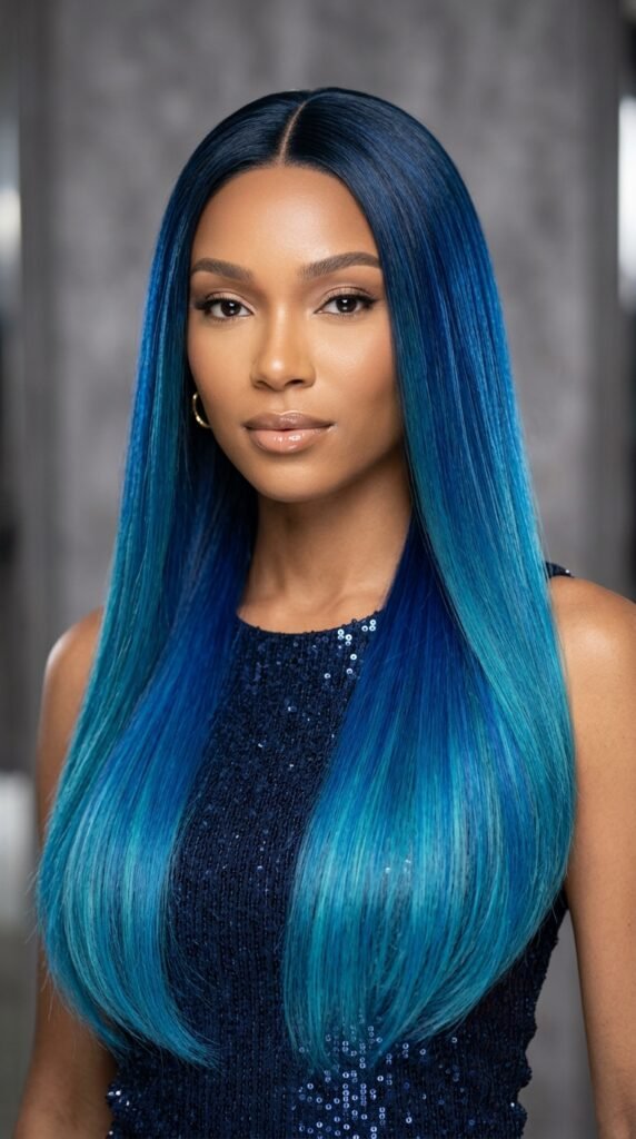 Straight Ocean Blue Ombre Glam Wig Hairstyle