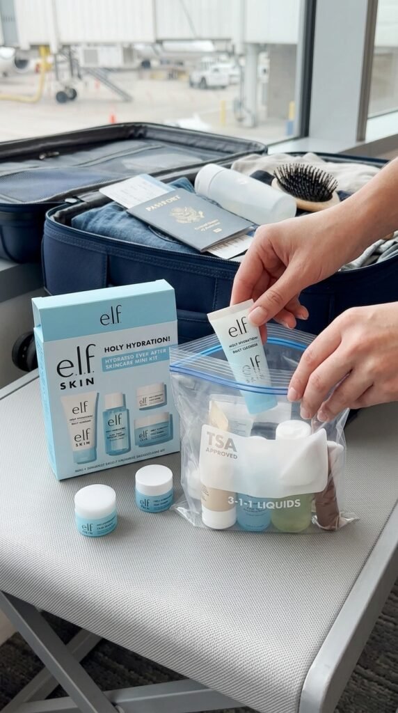 TSA-Approved-Travel-Prep-With-e.l.f.-SKIN-Holy-Hydration-Hydrated-Ever-After-Skincare-Mini-Kit.

