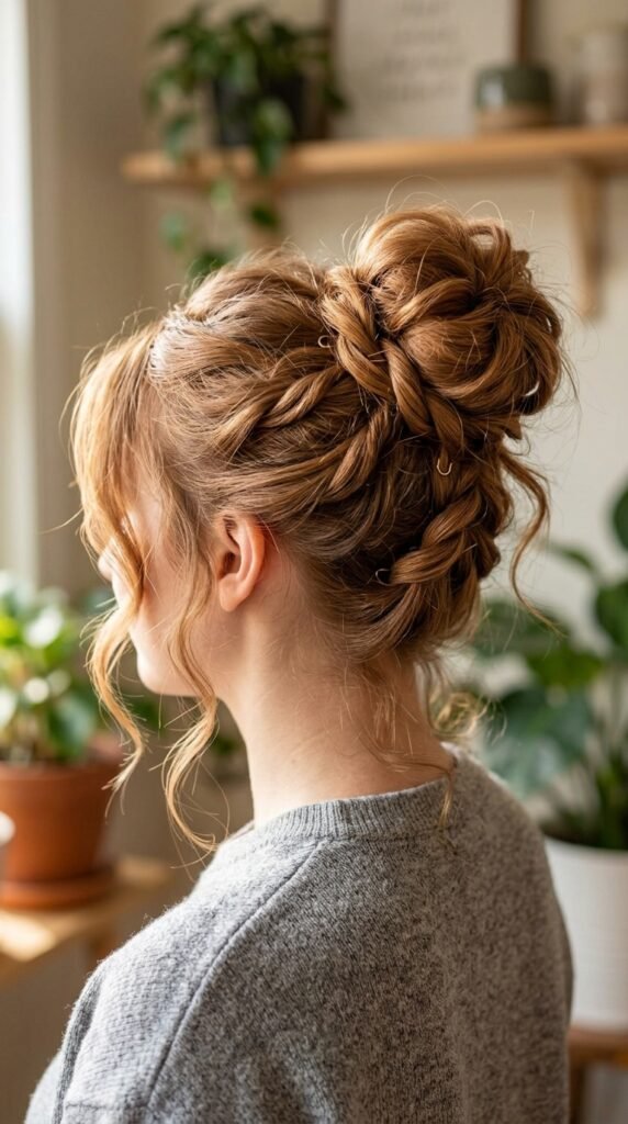 Textured Beachy Brunette Bun Hairstyle