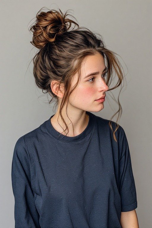 Textured Messy Bun Hairstyle