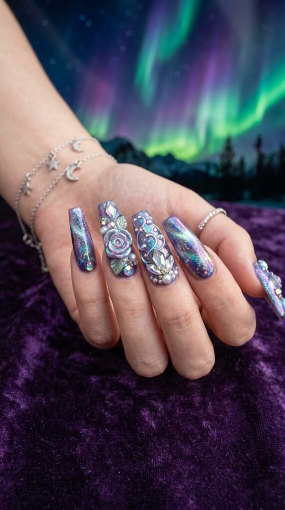 The 3D Aurora Coffin Nails Art