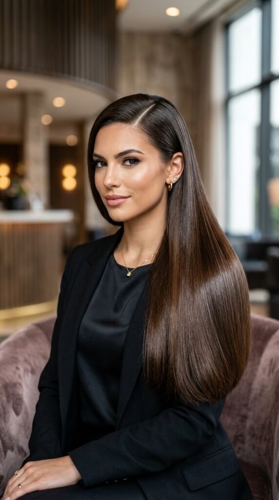 The Deep Side Part Glass Mane Hairstyle