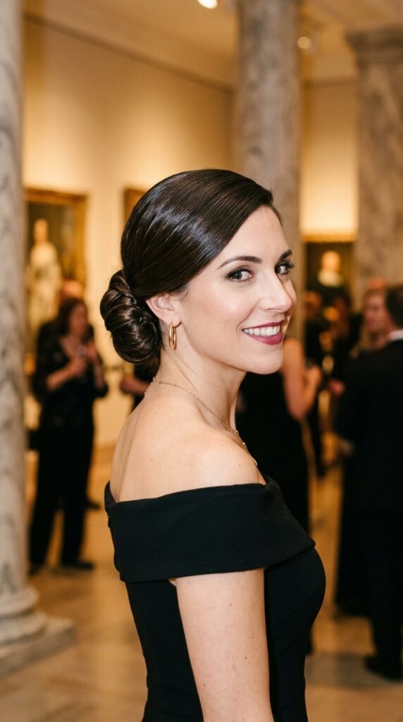 The Deep Side Part Low Bun Hairstyle