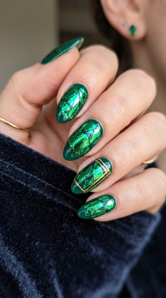 The Emerald Green Foil Design Nail Art