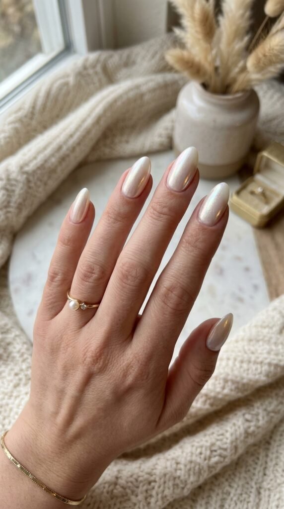 The Glazed Pearl Almond Style Nail Art