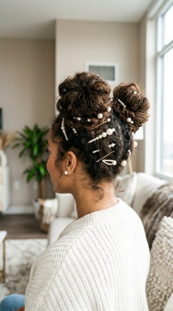The High-Volume Pearl Pin Double Buns
