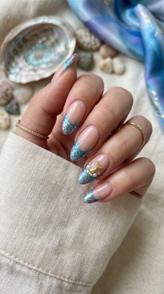 The Iridescent Mermaid French Tips Nail Art