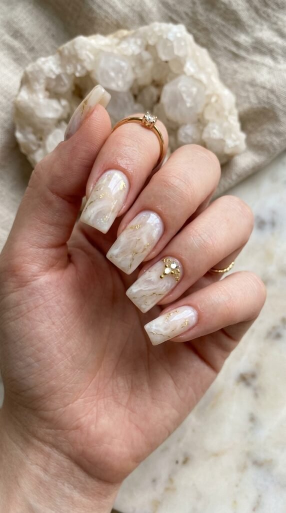 The Milky Quartz Square Design Nail Art