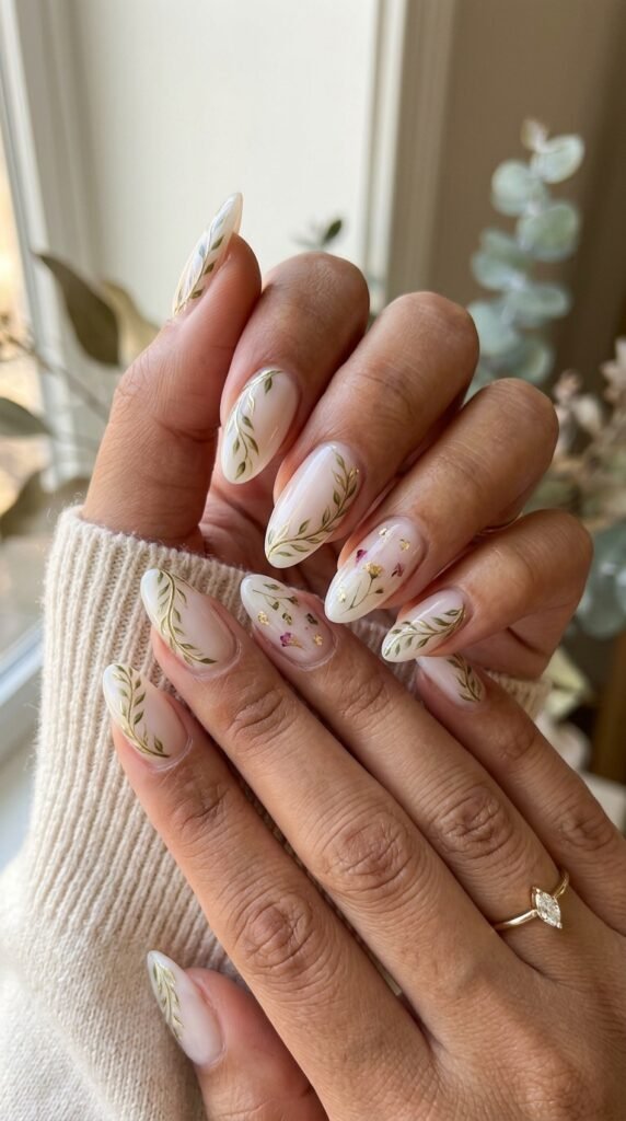 The Milky White Sheer Leaf Wrap Nail Art