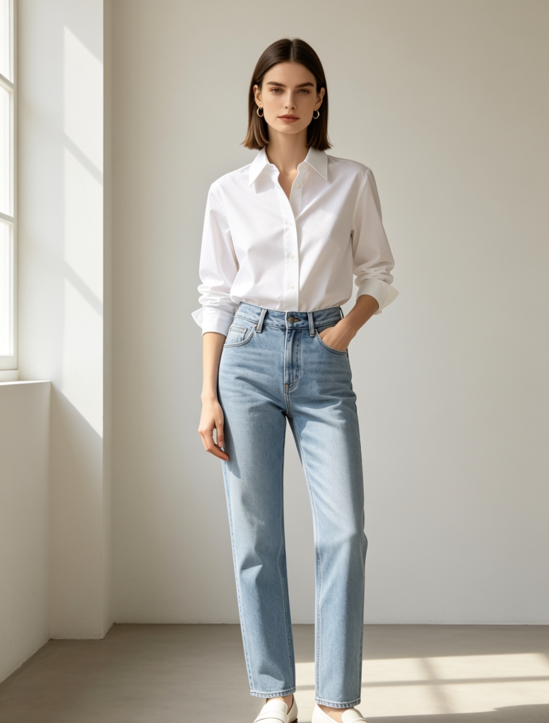 The-Polished-Neutral-White-Button-Down-and-Straight-Jeans 