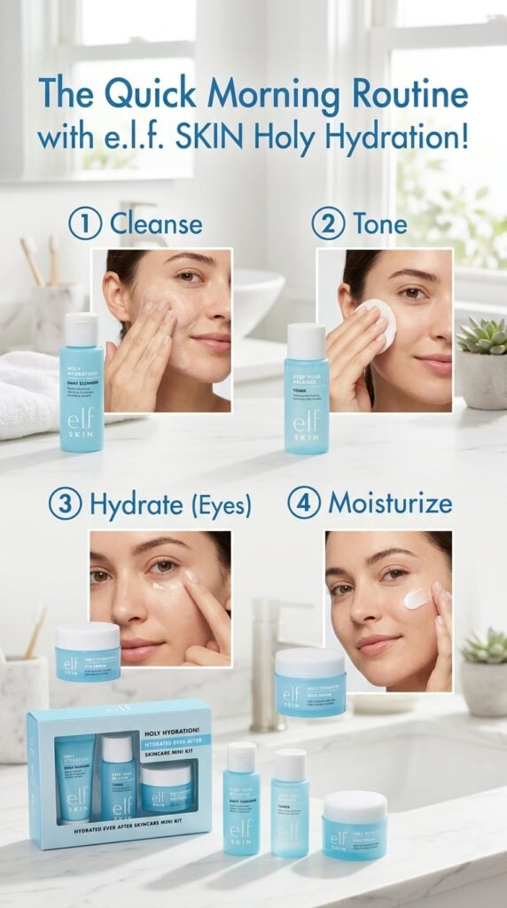 The-Quick-Morning-Routine-With-e.l.f.-SKIN-Holy-Hydration-Hydrated-Ever-After-Skincare-Mini-Kit
