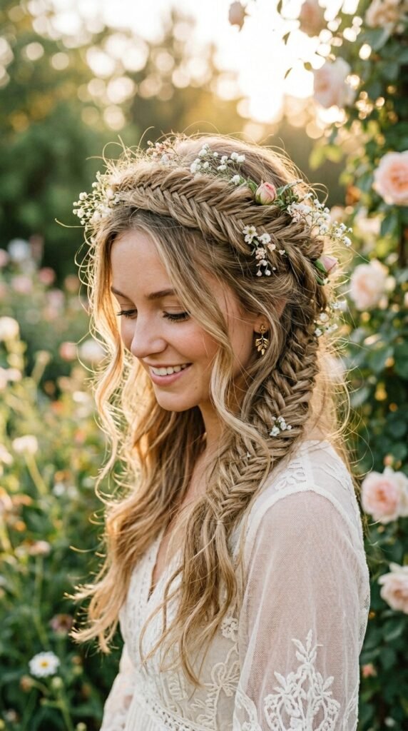 The Romantic Messy Fishtail Crown Hairstyle