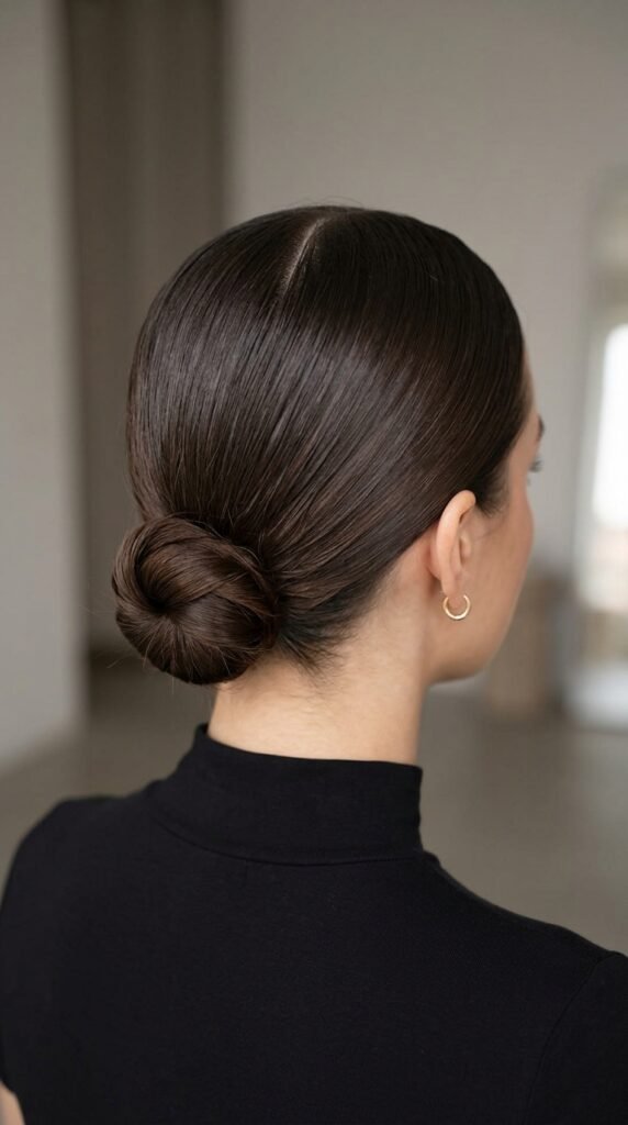 The Sleek Center-Parted Low Bun Hairstyle