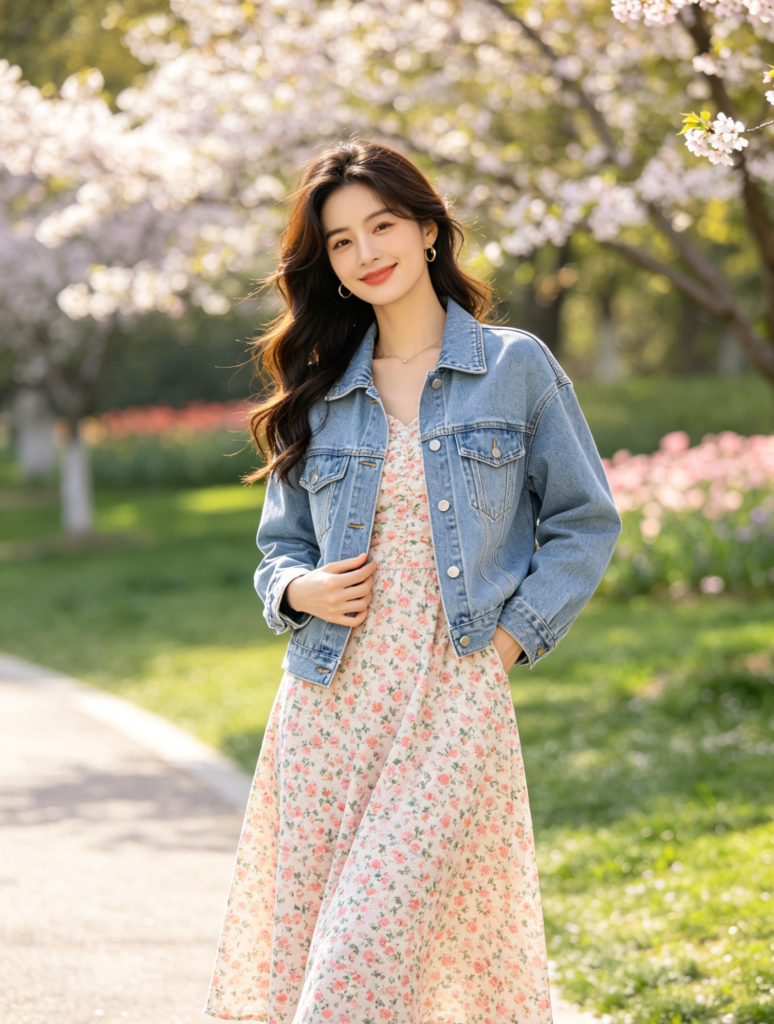  2. The Soft & Sweet Look Midi Dress and Denim Jacket