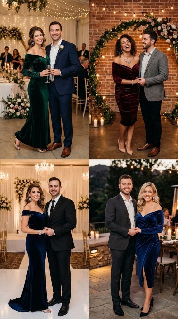 The-Velvet-Off-Shoulder-Dress-Engagement-Outfit-Ideas 
