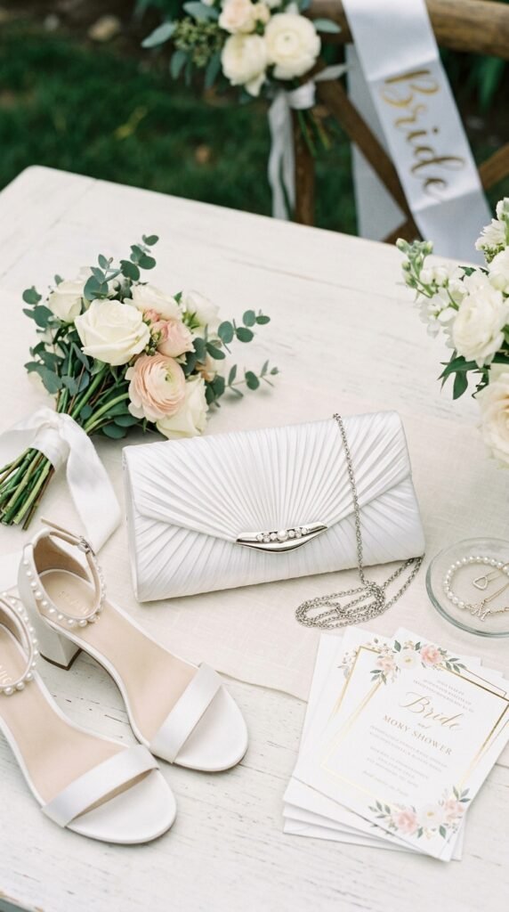 The-White-Pleated-Satin-Clutch-Bridal-Shower-Accessories-Idea