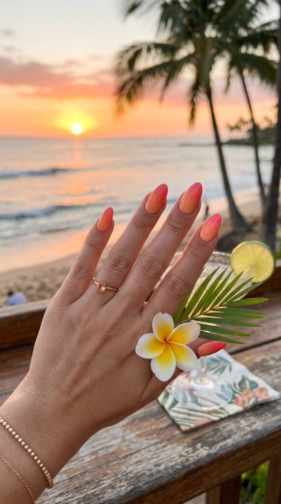 Tropical Peach Sunset Ombré Nail Art