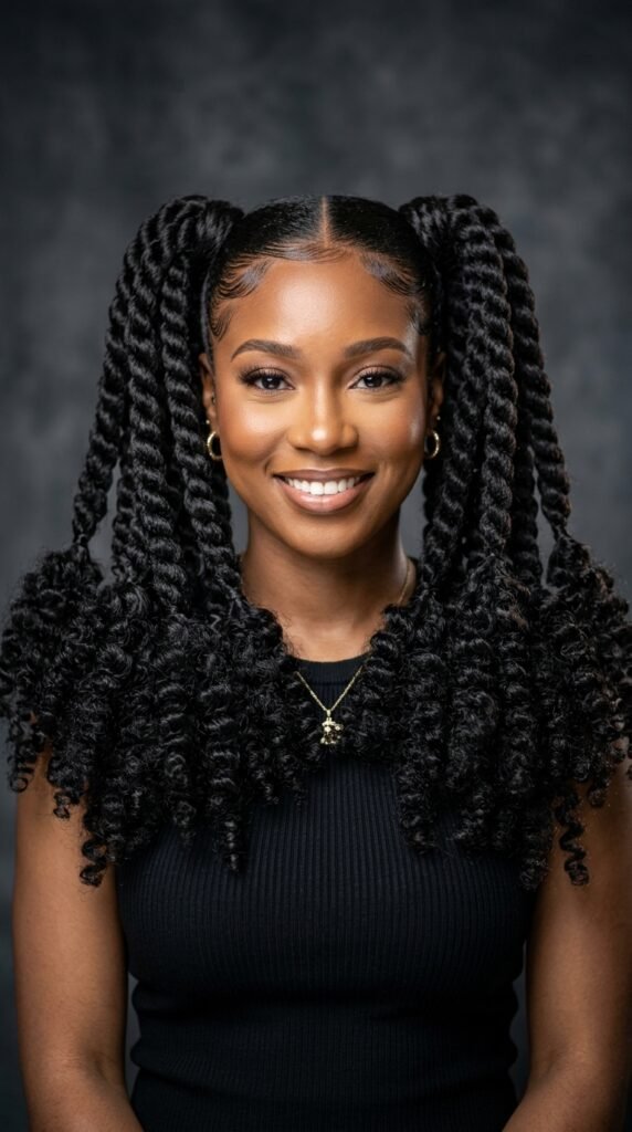 Waist-Length Jumbo Twist Pigtails Hairstyle