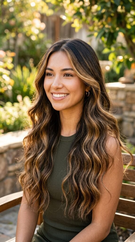 Warm Honey Blonde Highlights on Dark Hair color