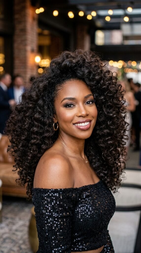 Wet Look Defined Curly Glam Hairstyle