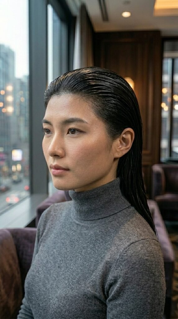 Wet Look Slick Back Hairstyle