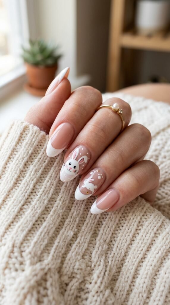 White French Tip Bunny Nails Art