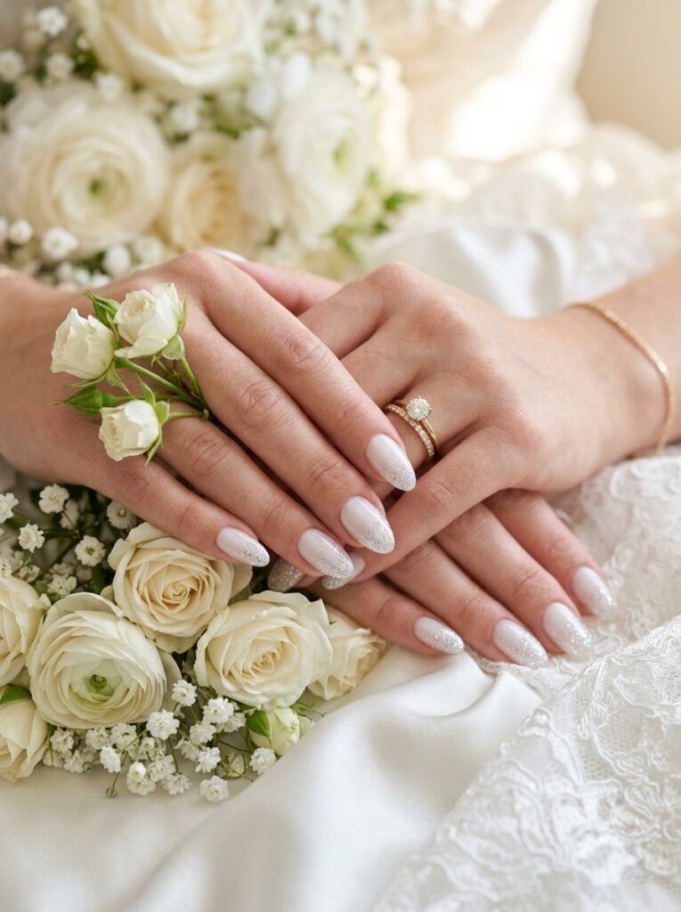 White Glitter Ombre Fade Nails