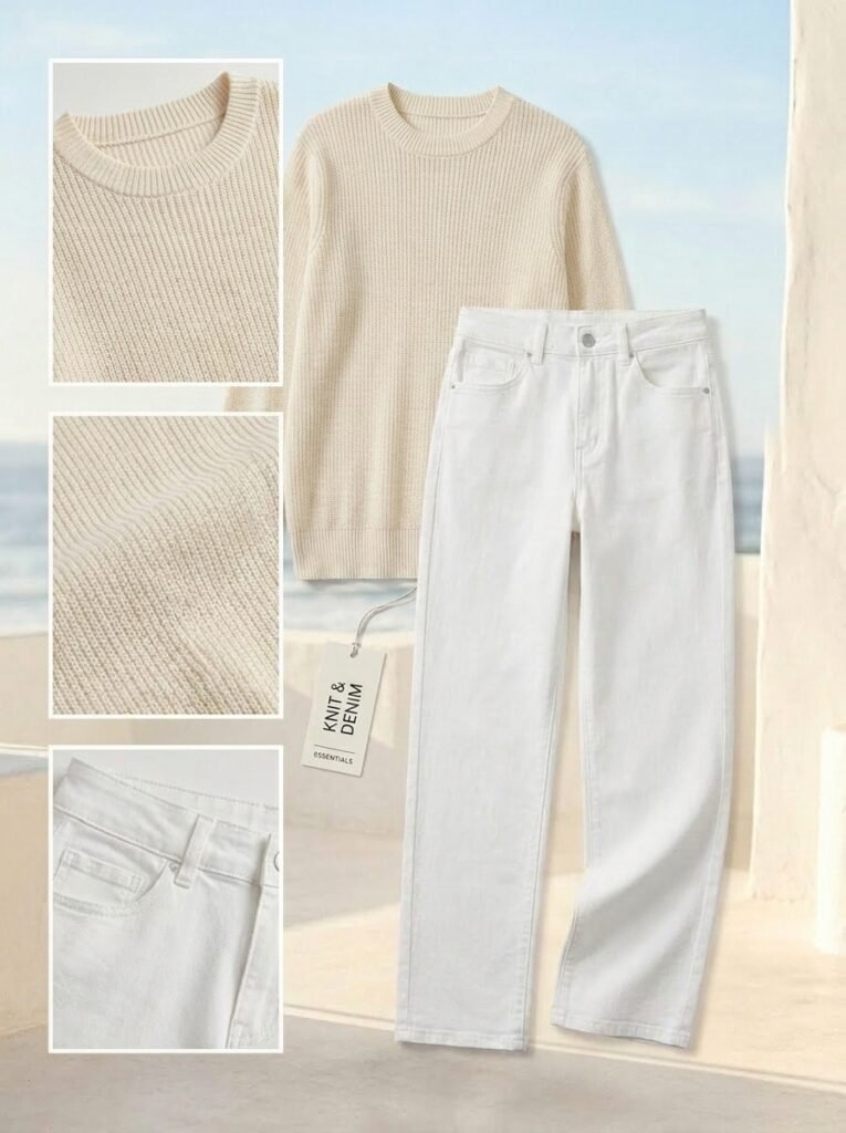 White Jeans With a Lightweight Knit Sweater