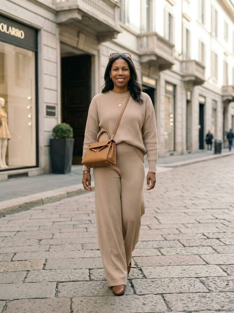Wide-Leg Knit Pants Set