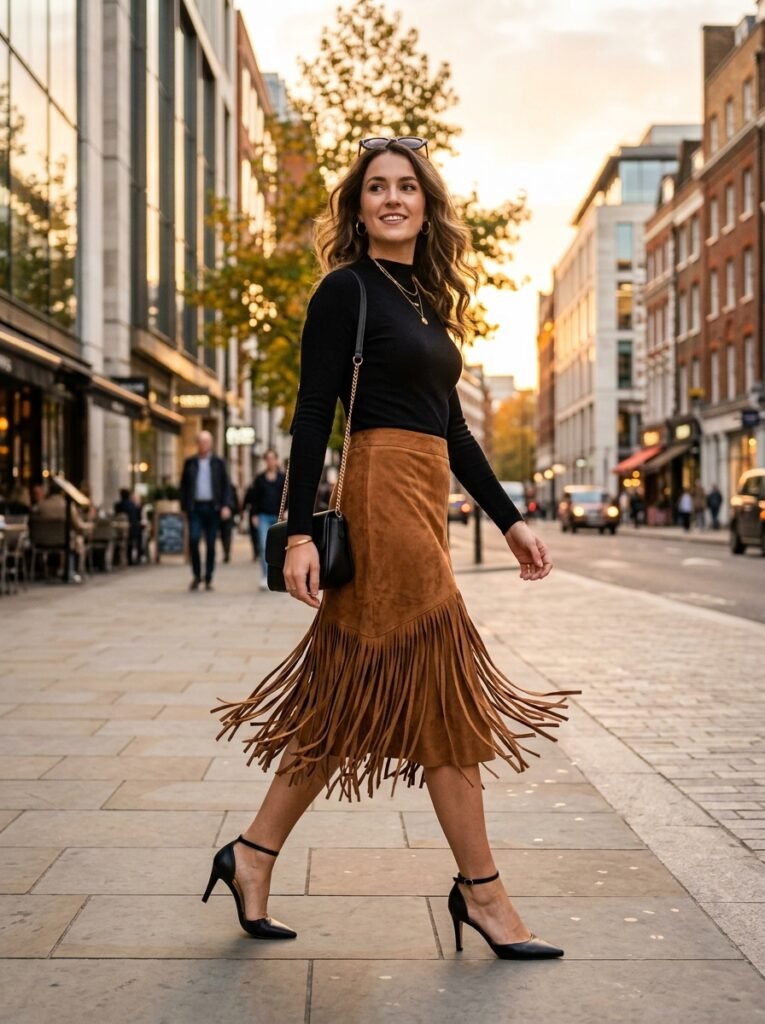 Fringe Skirt with a Fitted Top