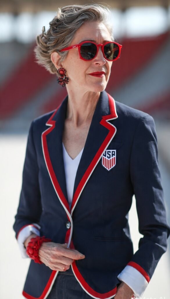 World-Cup-Outfit-For-60-Years-Old-Woman-USA-Ideas-The-Tailored-Navy-Blazer-With-Team-Patch
