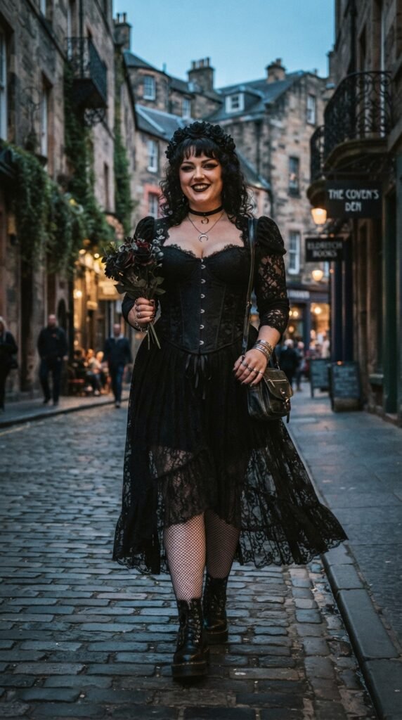 Romantic Lace Corset Midi Dress Chubby Goth Outfit Ideas
