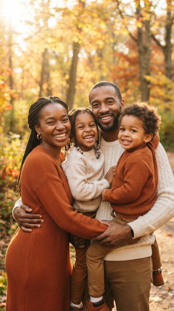 Burnt Orange and Cream Family Photo Outfits Fall Color Scheme