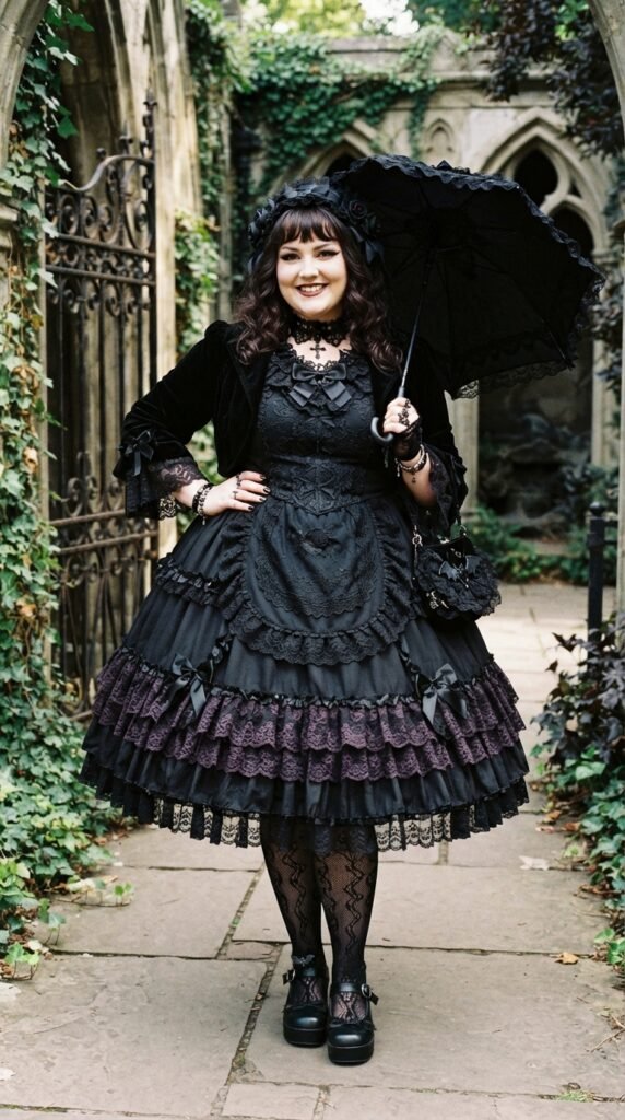 Sheer Kimono & Black Romper Chubby Goth Outfit Ideas
