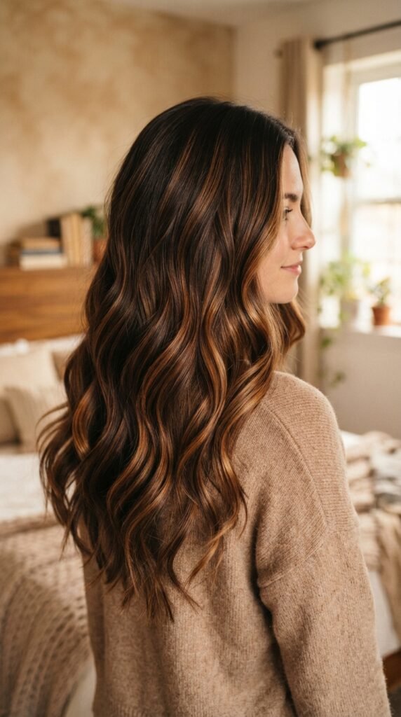 Warm Caramel Ribbon Hair Lowlights Color Ideas Hairstyle