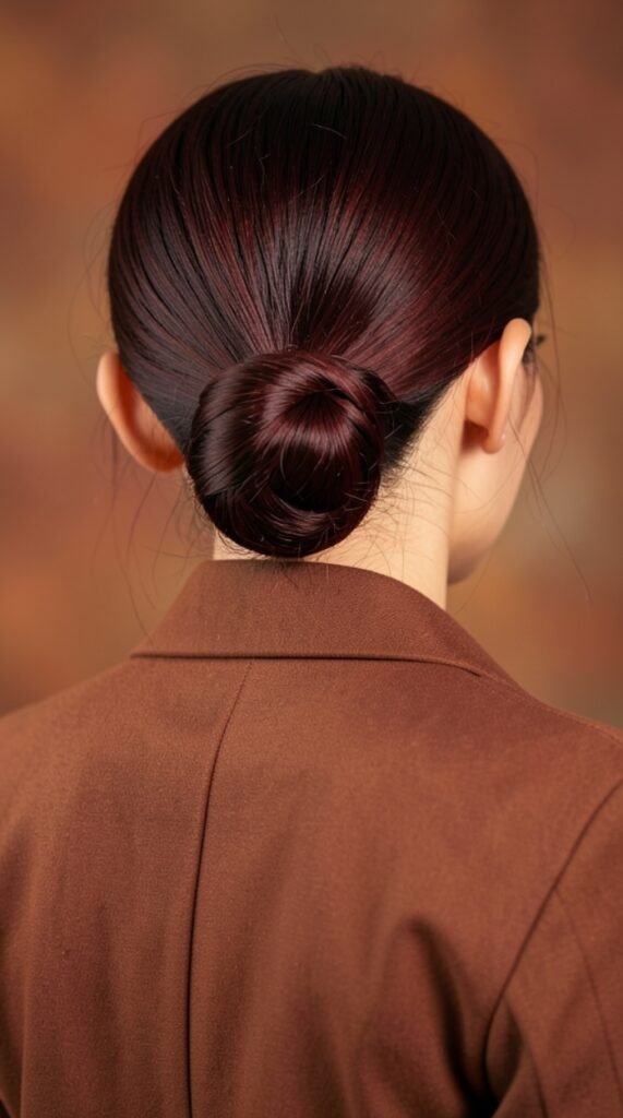 Deep Mahogany Low Twist Bun Fall Hairstyles for Long Hair 2026 Hairstyle
