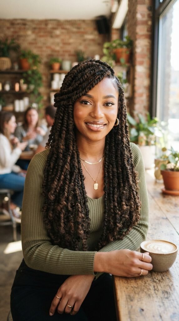 Passion Twists with Side Swoop Side Part Hairstyles Black Women Idea