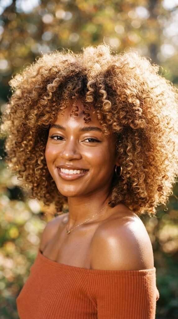 Honey Blonde Highlighted Afro Hairstyle