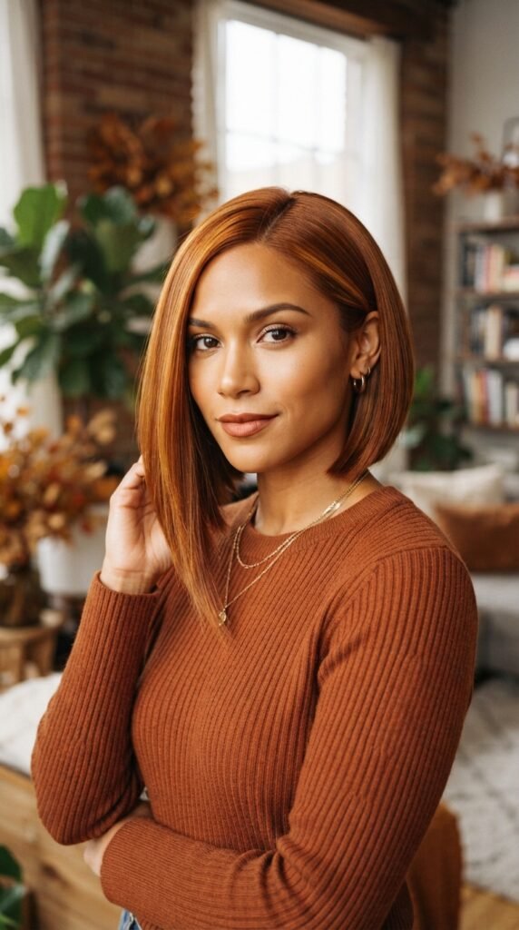 Spiced Amber Asymmetrical Bob Fall Hairstyles for Short Hair 2026 Hairstyle